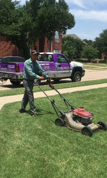 Plano, TX homeowner having their lawn core aerated.